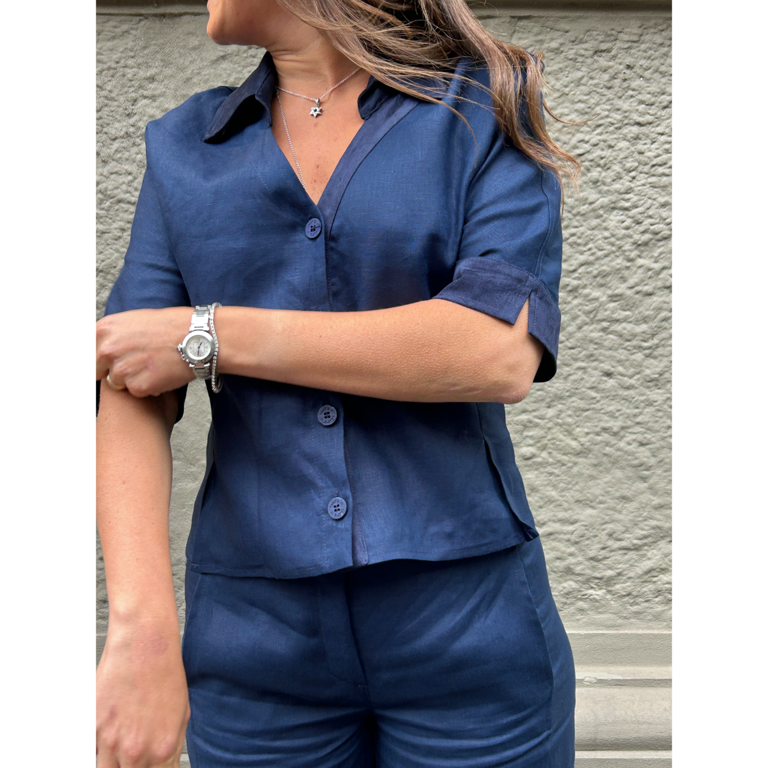 THAT'S IT Camicia Lino blu