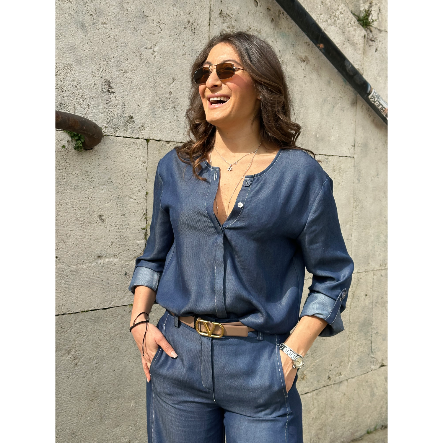 THAT'S IT Blusa Chambray indaco