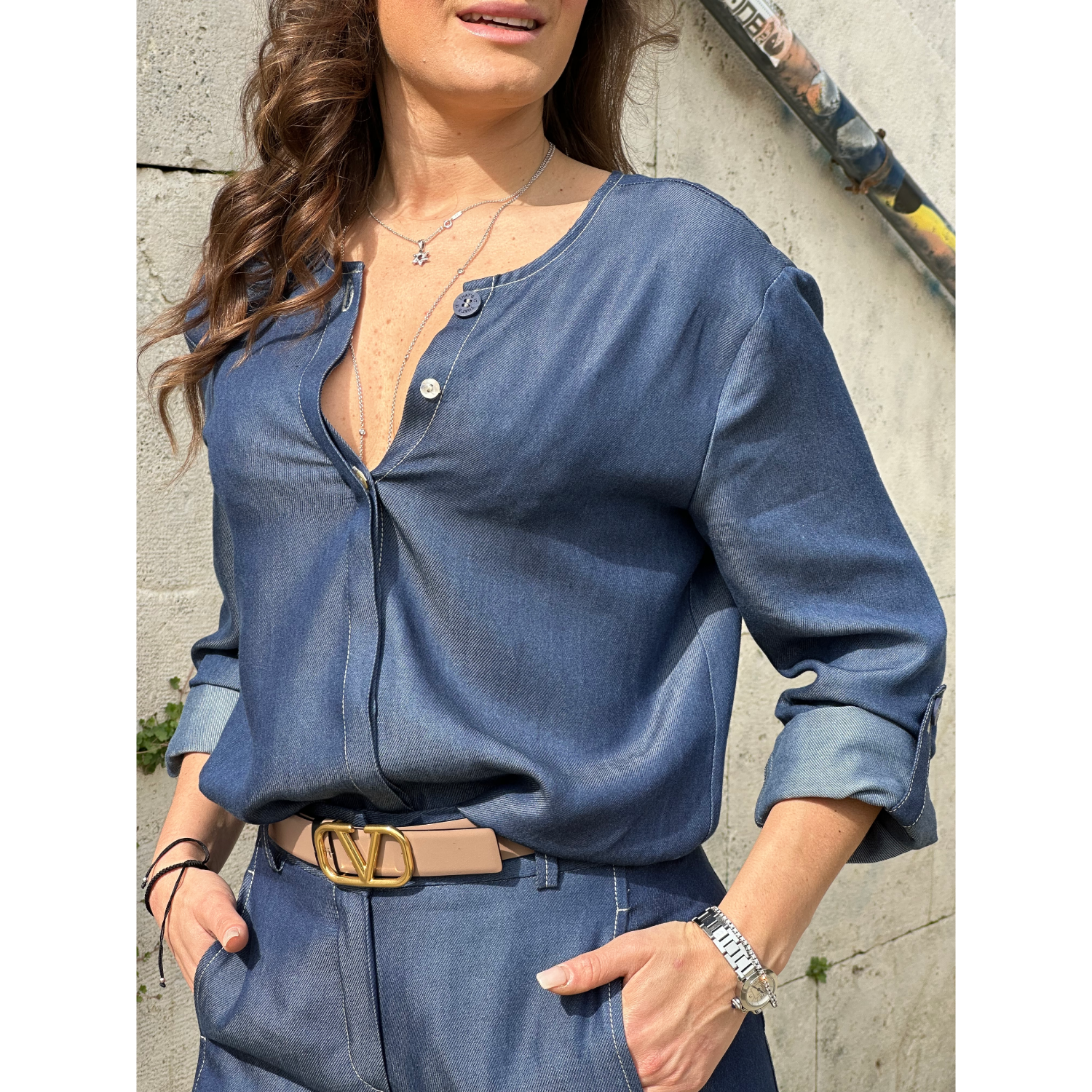 THAT'S IT Blusa Chambray indaco
